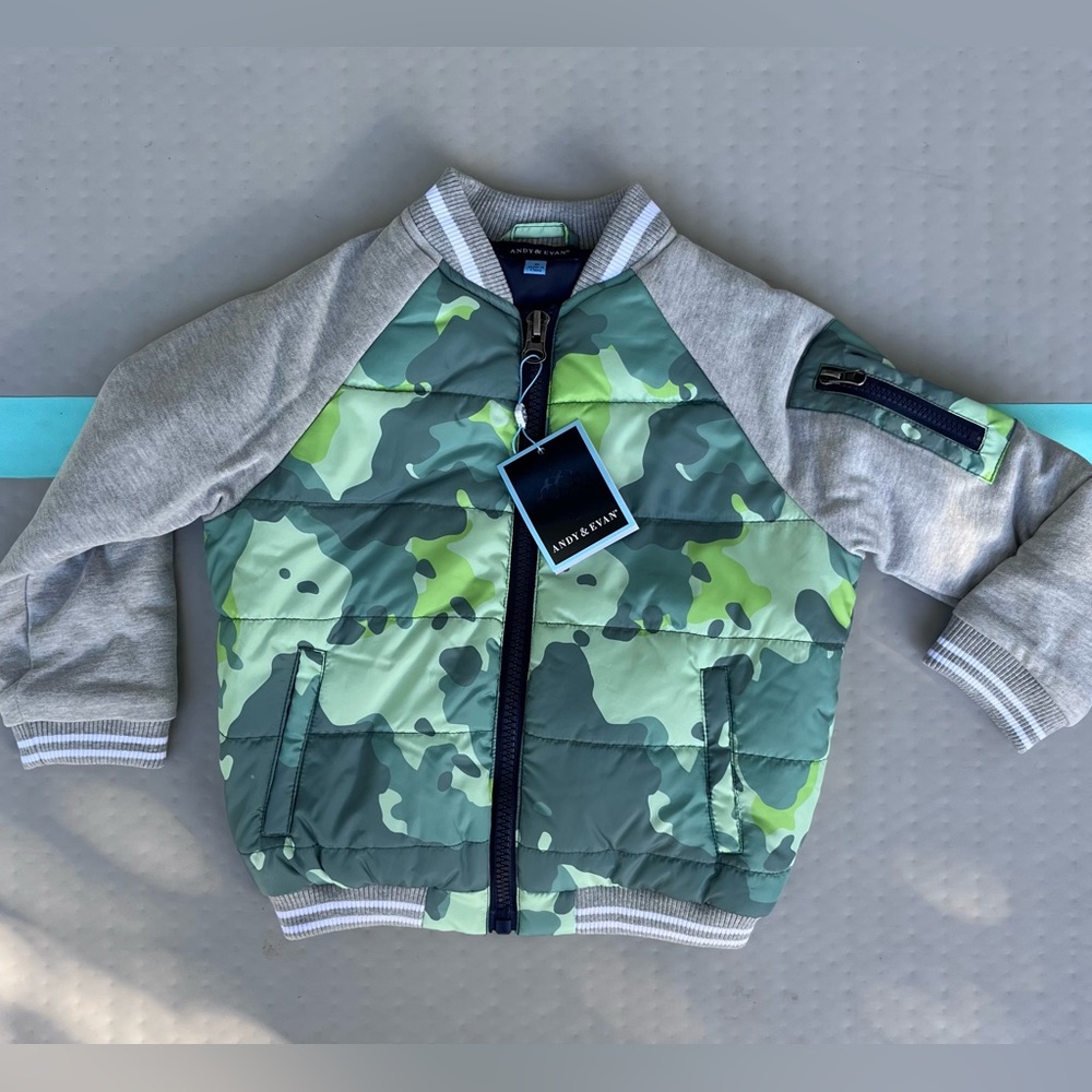 NWT Andy & Evan Kids Cotton Jersey Quilted Camo Puff Jacket - Picture 2 of 8